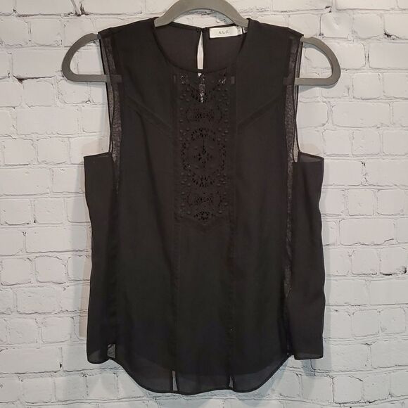 A.L.C. black silk and lace tank top - Picture 1 of 10